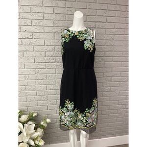 Donna Ricco Women Black Floral Embroidered Mesh Sheath Dress Size 10